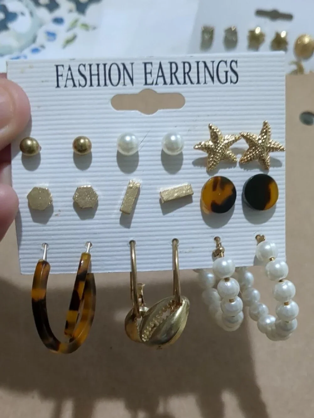 Costume Gold and Pearl Multi-Pair Earring Set - Women's Fashion